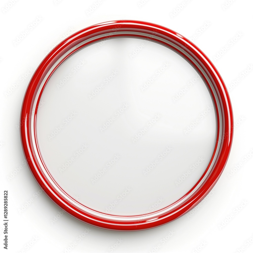 A sleek, glossy red circular frame with a smooth white interior, perfect for displaying artwork or photographs. A sleek, glossy red circular frame with a smooth white interior, perfect for displaying artwork or photographs.
