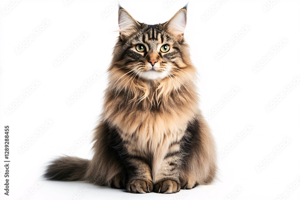 Obraz premium Regal Maine Coon Cat with Thick Fur Sitting Gracefully