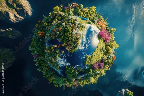 Wallpaper Mural Planet Earth with trees and flowers around the planet, blue background. Environmental theme. Torontodigital.ca