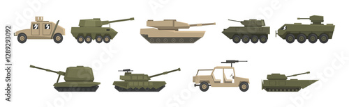 Military Machinery and Equipment with Special Transport Vector Set