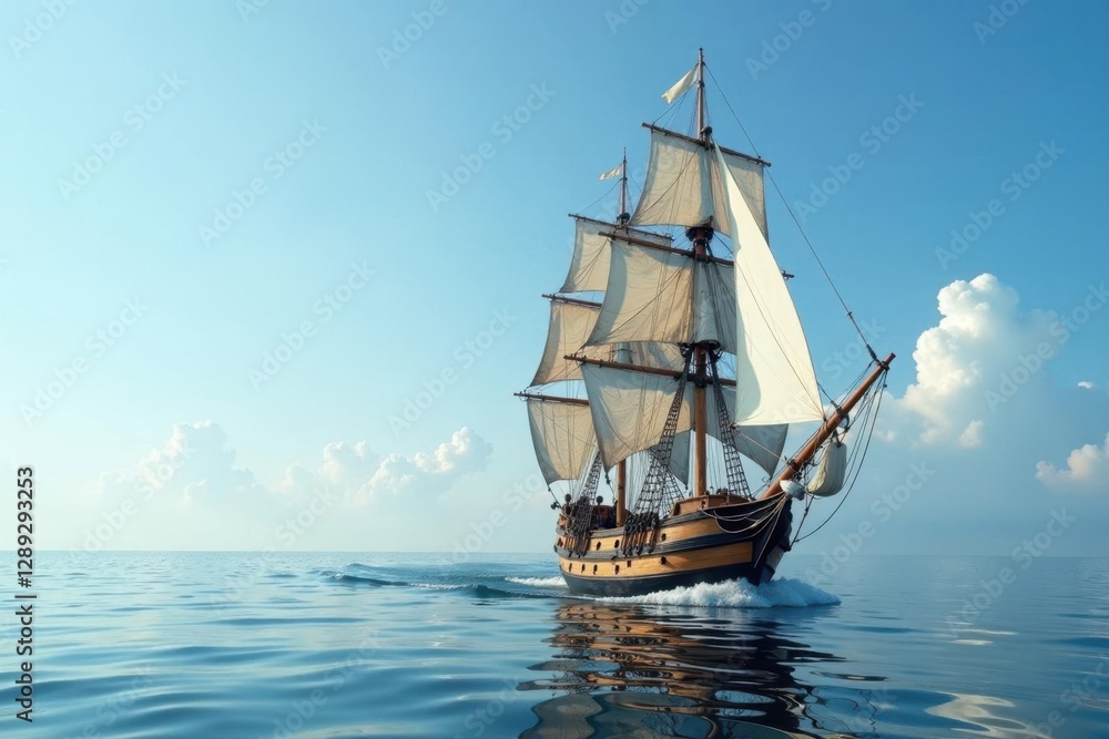 Frigate barque cuts through the calm waters with ease, ship, ships, nautical Frigate barque cuts through the calm waters with ease, ship, ships, nautical