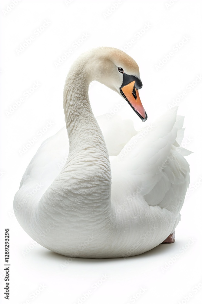 Fototapeta premium Serene Swan Resting with Wings Neatly Folded Isolated on White