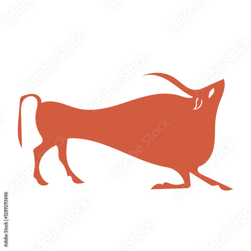 Illustration of a silhouette of a bull in the style of  ancient Rome, Greece mural.