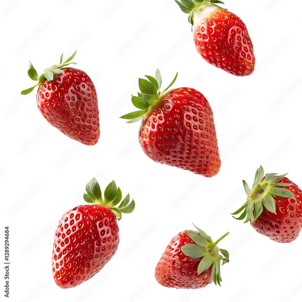 Falling strawberries on transparent background Falling strawberries on transparent background