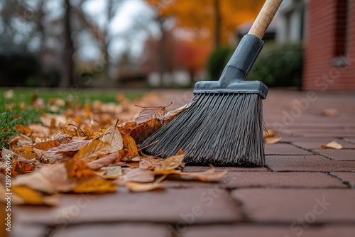 Wallpaper Mural Broom and leaves. Spring cleaning up concept. Torontodigital.ca