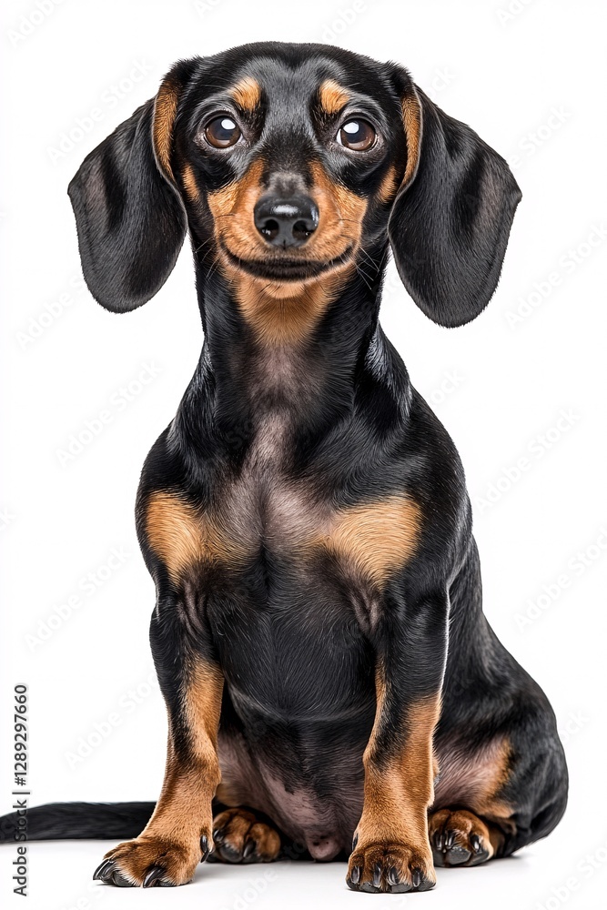 Adorable Dachshund with Long Body Sitting on White Background Adorable Dachshund with Long Body Sitting on White Background