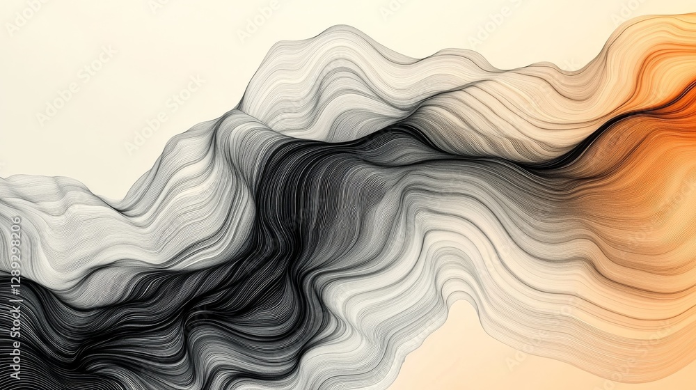 Abstract black and white and orange curved lines create design Abstract black and white and orange curved lines create design