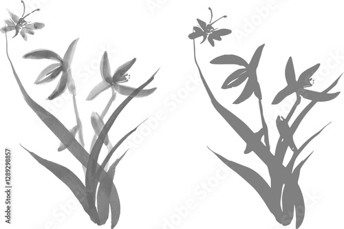 Bouquet Flowers Watercolor and Butterfly Artistic Wildflowers Bloom. 