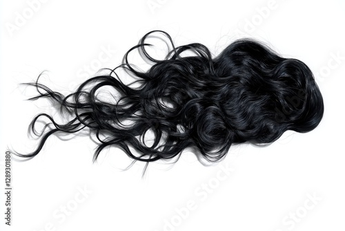 Lock of black hair isolated on a white background. Top view