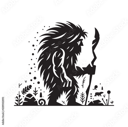 Caveman silhouette vector illustration