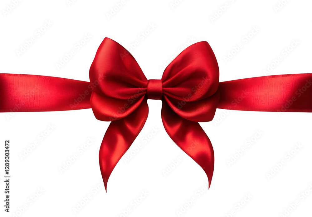 Fototapeta premium Shiny red ribbon with bow on transparent background