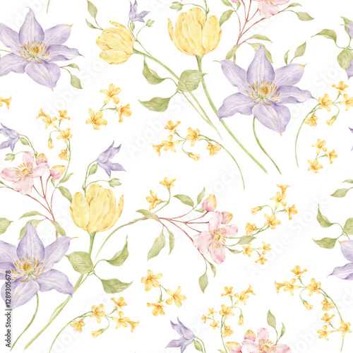 Wallpaper Mural Watercolor Floral Pattern in Pastel Colors Torontodigital.ca