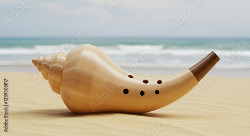 Serene Beach Melody, Wooden Ocarina by the Sea, a Symphony of Sand and Sound