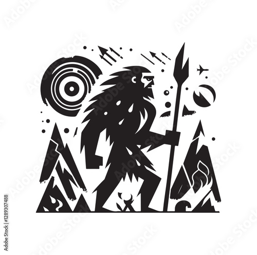 Caveman silhouette vector illustration