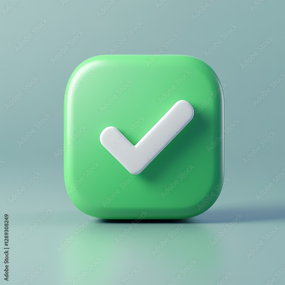 Create a 3D icon of a green rounded square with a white checkmark inside Create a 3D icon of a green rounded square with a white checkmark inside