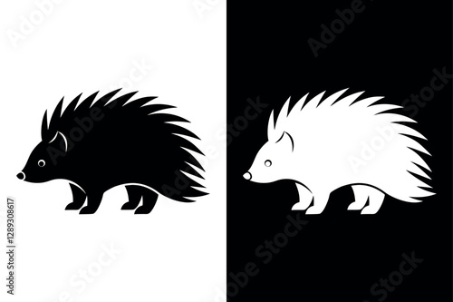 Porcupine Silhouette Vector Icon With Black And White Background.