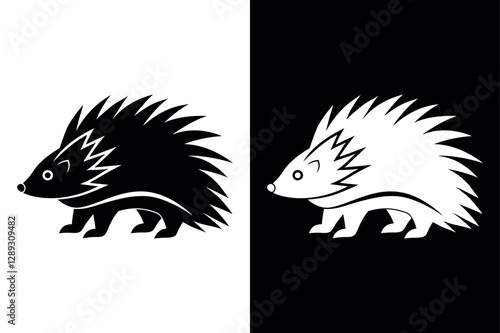 Porcupine Silhouette Vector Icon With Black And White Background.