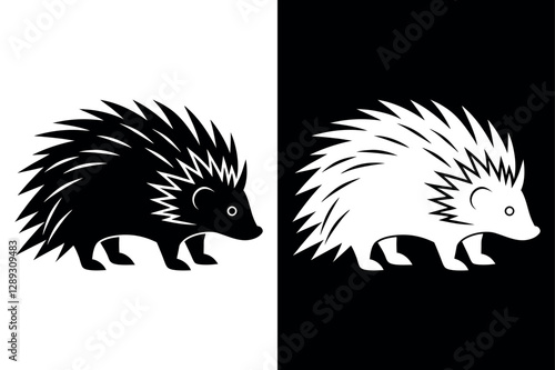 Porcupine Silhouette Vector Icon With Black And White Background.