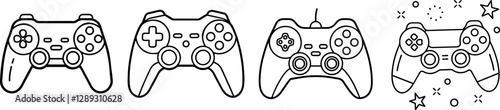 A Set of Line art of video game controller vector illustration
