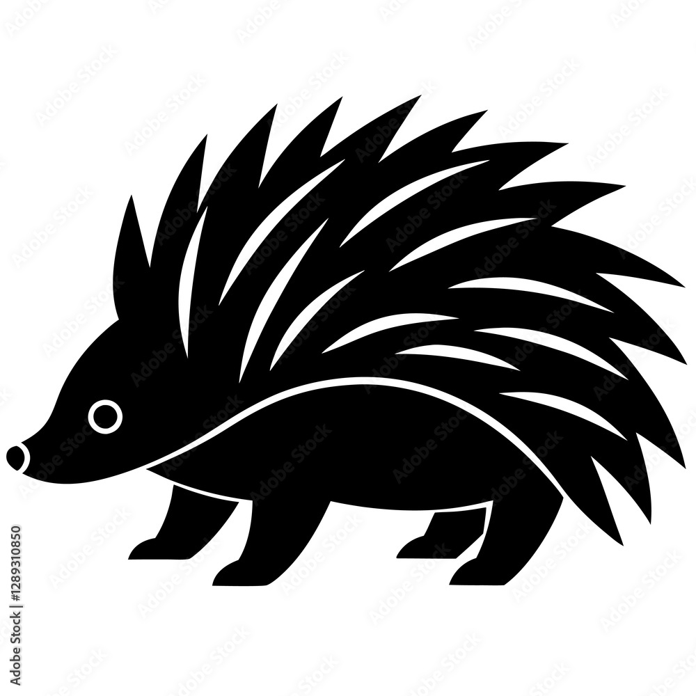 High-Quality Porcupine Silhouette Vector Icon White Background. High-Quality Porcupine Silhouette Vector Icon White Background.