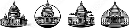 A Set of United States Capitol Hill Building Silhouette, Government, Politics, and Washington D.C. Symbol