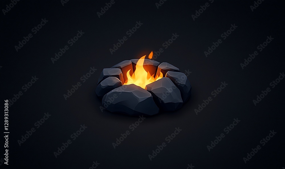Fototapeta premium 3D rendered cartoon campfire on dark background.