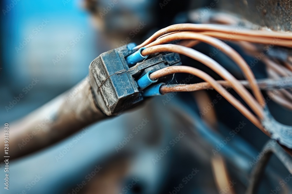 Obraz premium Electrical wiring repair: replacing old wires with new ones. 