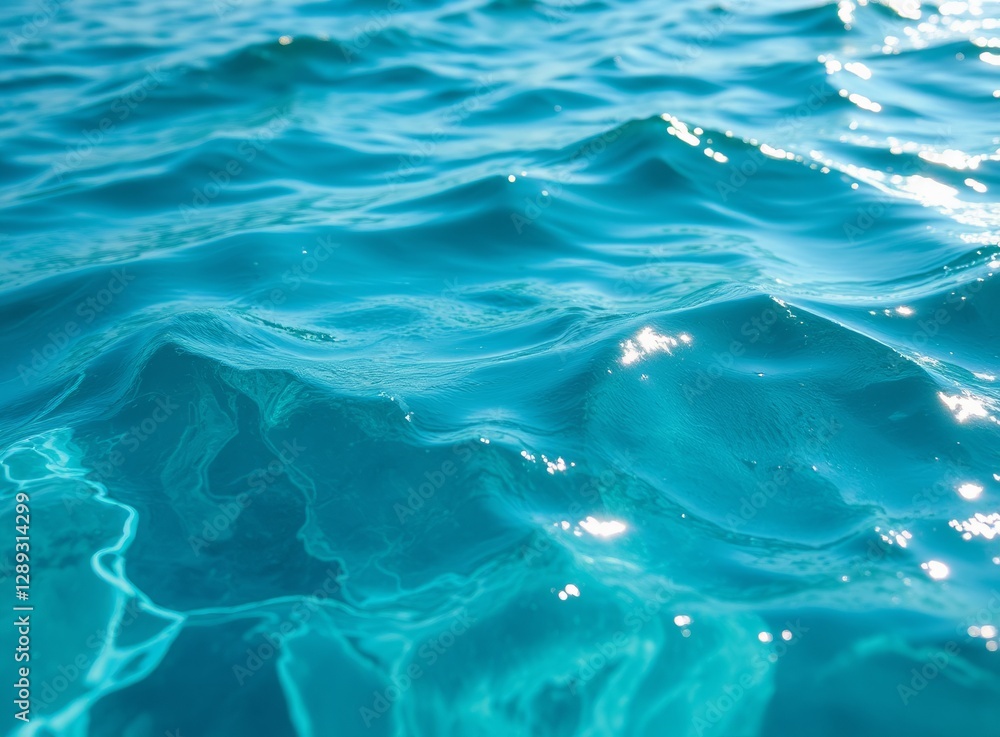 Sparkling blue water surface with gentle waves, sun reflections Sparkling blue water surface with gentle waves, sun reflections