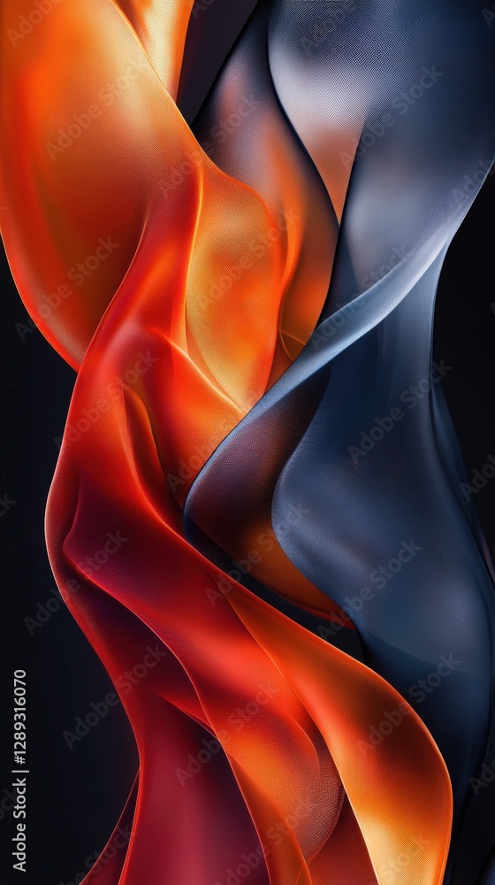 Abstract Colorful Waves of Red and Blue Silk on Dark Background Abstract Colorful Waves of Red and Blue Silk on Dark Background