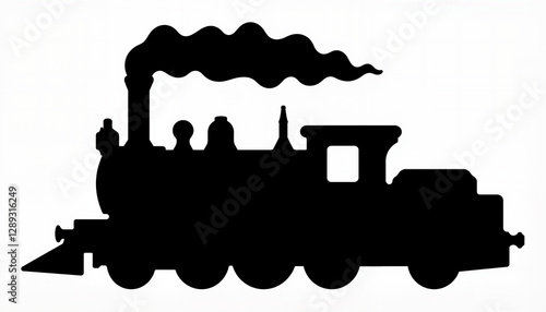 Steam locomotive silhouette on white background, industrial charm