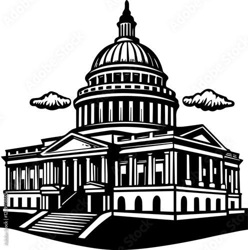 United States Capitol Hill Building Silhouette, Government, Politics, and Washington D.C. Symbol