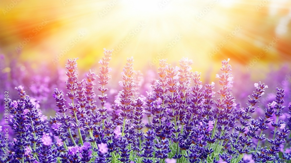Fototapeta premium Sunset Lavender Field, Blooming Flowers, Provence