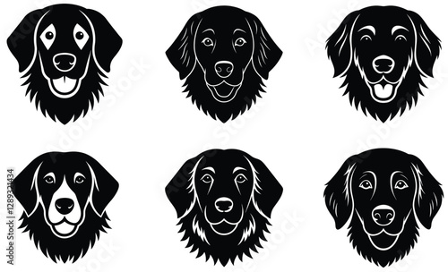 "Stylized Cartoon Golden Retriever Faces Featuring Friendly Expressions and Bright Eyes"
