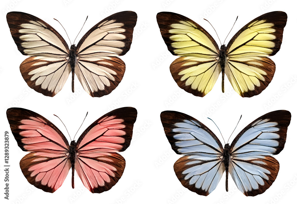 set of colorful butterflies isolated on white, transparent background for spring and easter design set of colorful butterflies isolated on white, transparent background for spring and easter design
