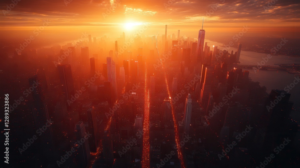 Obraz premium City Skyline at Sunset with Dramatic Shadows