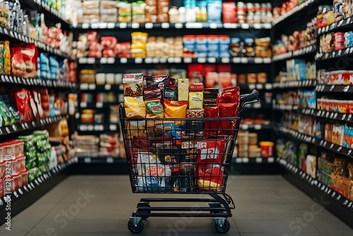 Grocery Shopping Cart Full of Snacks