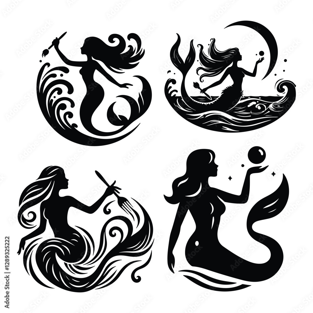 Obraz premium Mystical Mermaid Silhouettes: Enchanting Oceanic Art