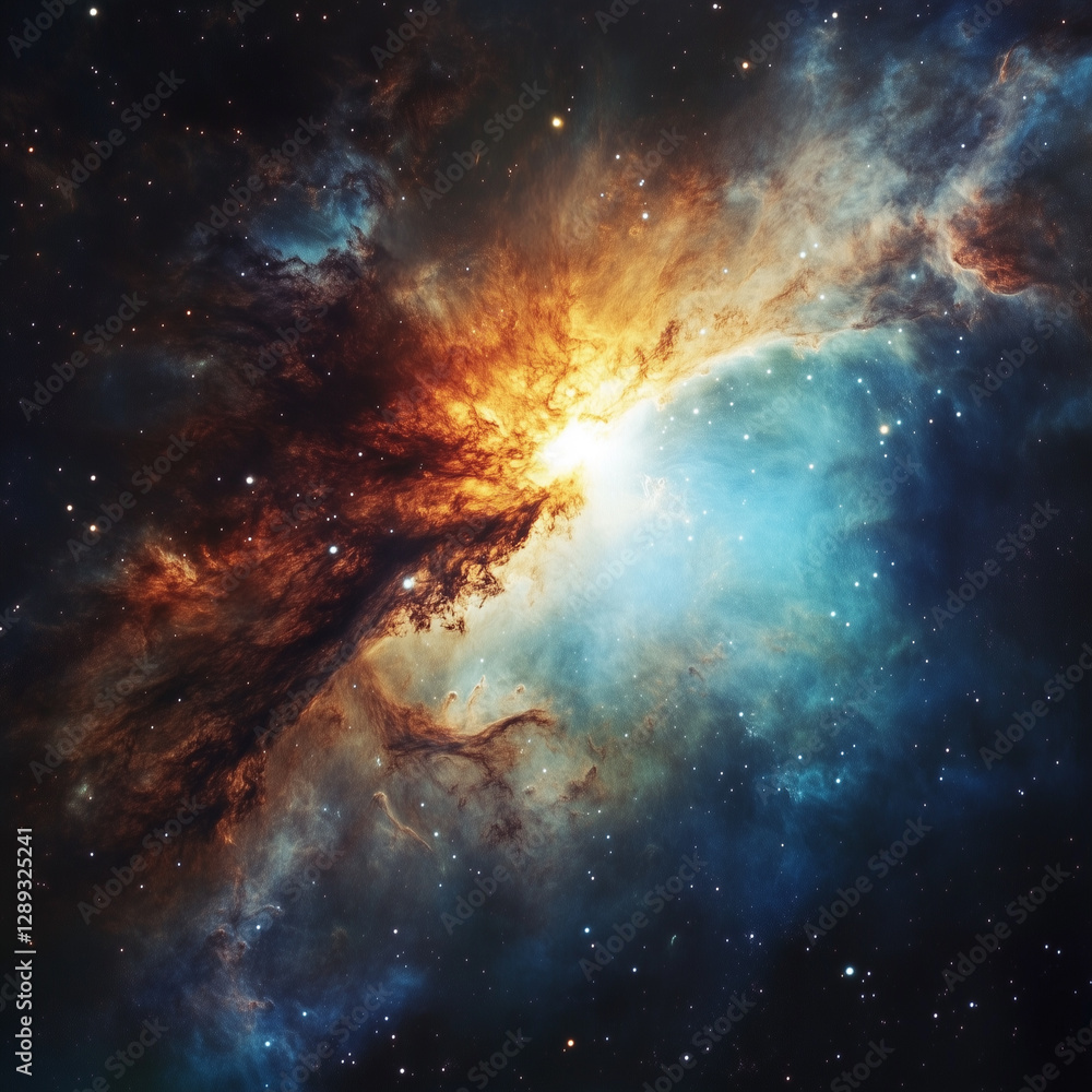 Obraz premium Explosive Nebula in Deep Space with Fiery Clouds