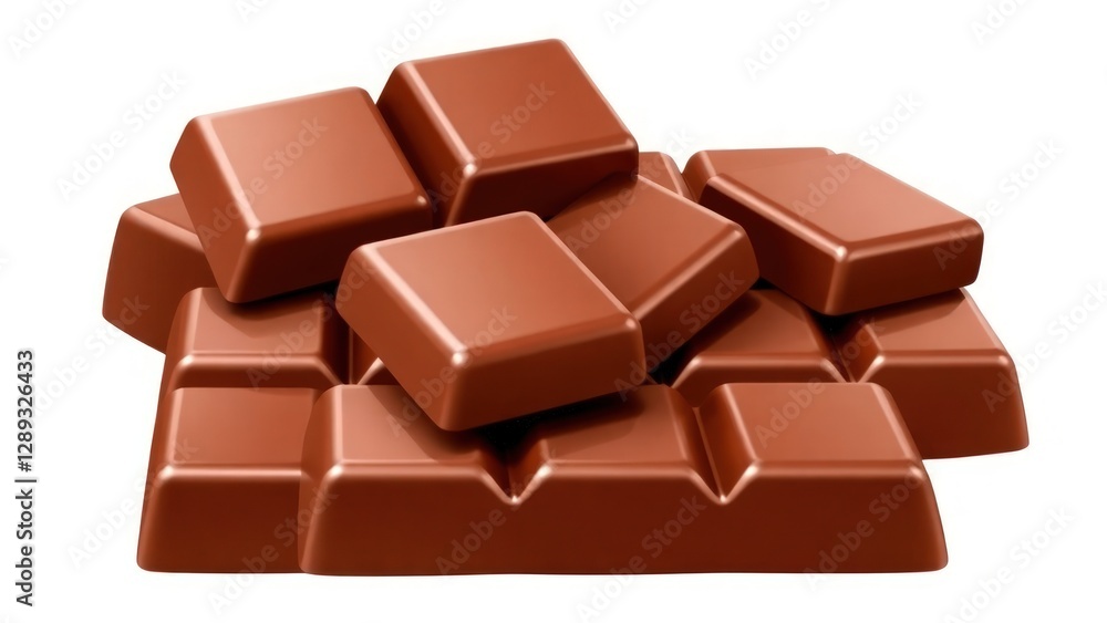 3D illustration of a chocolate bar featuring smooth, square pieces. The design emphasizes a rich, indulgent treat with a glossy surface. Perfect Any Project. 3D illustration of a chocolate bar featuring smooth, square pieces. The design emphasizes a rich, indulgent treat with a glossy surface. Perfect Any Project.