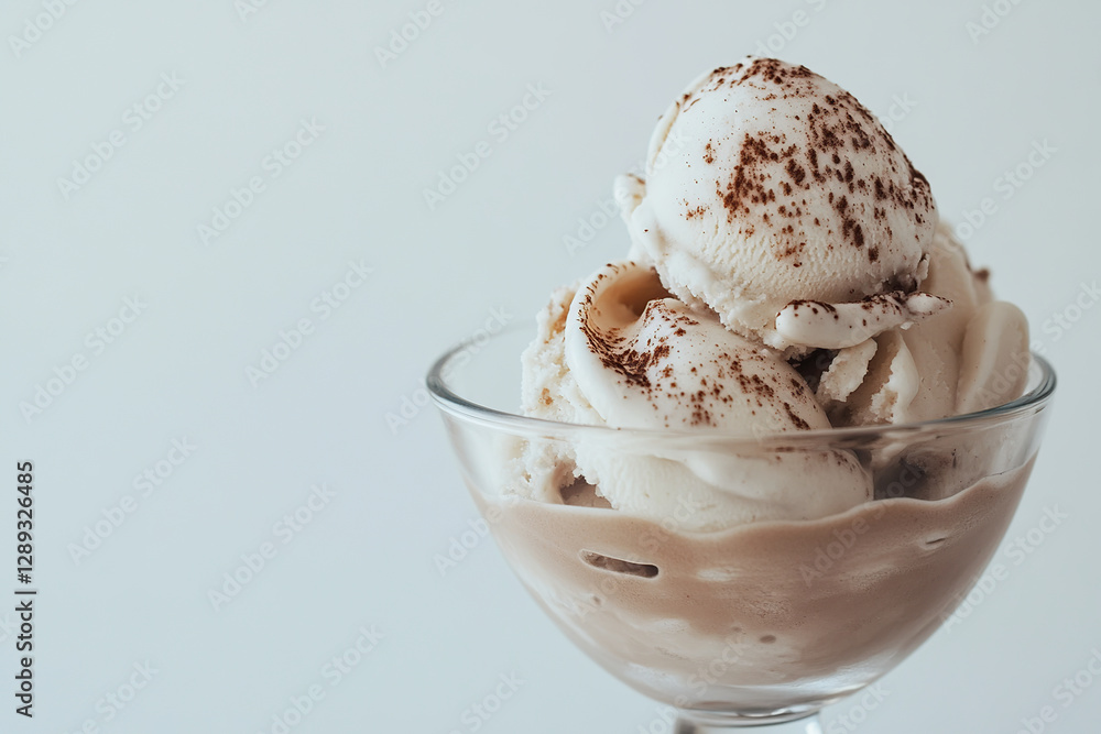 Smooth and creamy dessert served in a glass bowl with toppings Smooth and creamy dessert served in a glass bowl with toppings