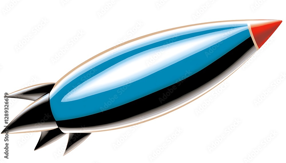 Blue rocket launching, space travel Blue rocket launching, space travel