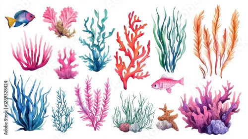 Colorful underwater plants and fish illustration