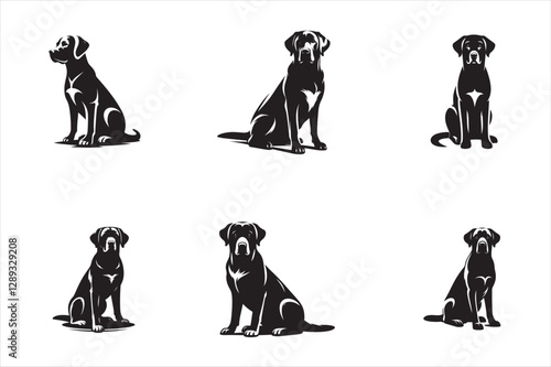 A silhouette of a sitting Labrador Retriever.