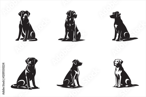 A silhouette of a sitting Labrador Retriever.