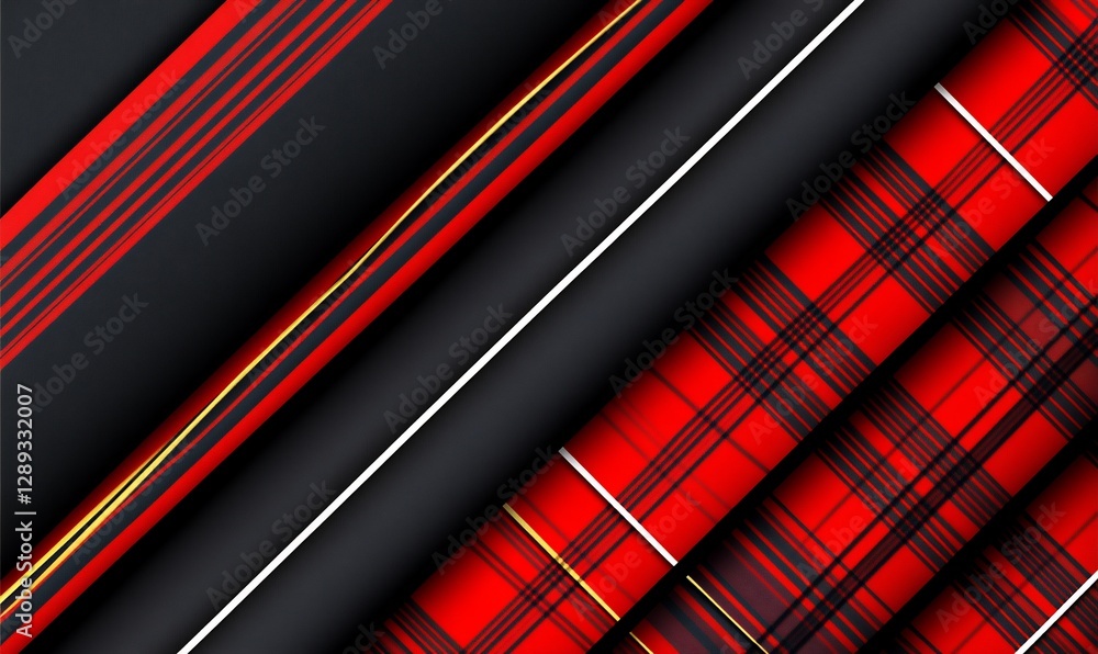 Fototapeta premium Abstract red black gold stripes checkered background.