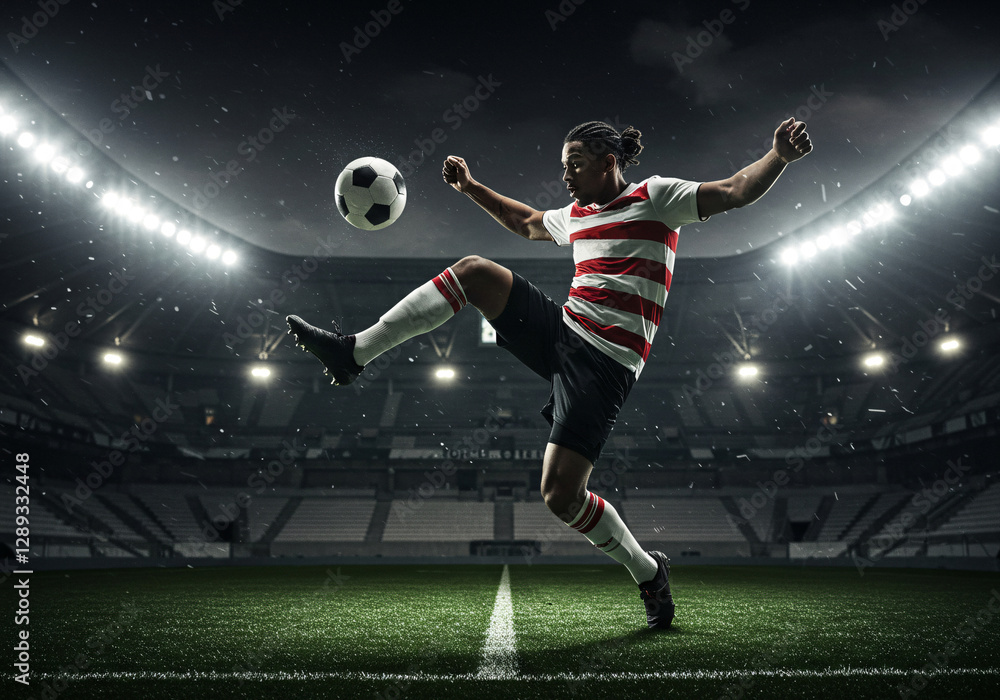Pro Soccer Player Mid-Air Kick – Stunning Sports Image Pro Soccer Player Mid-Air Kick – Stunning Sports Image