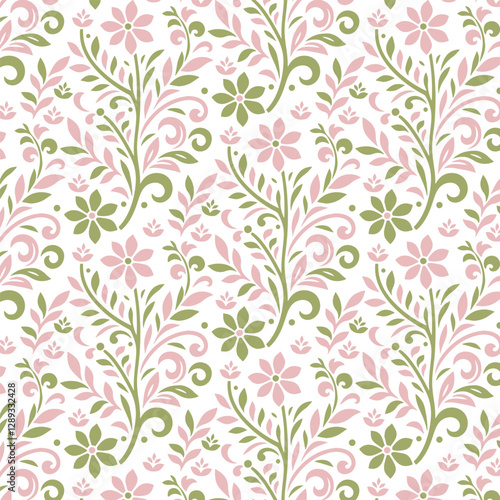 seamless floral pattern with garden inspired foliage and decorative blossoms for fashion and fabric printing