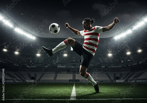 Pro Soccer Player Mid-Air Kick – Stunning Sports Image