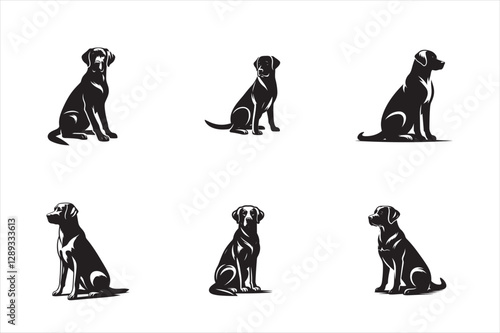A silhouette of a sitting Labrador Retriever.