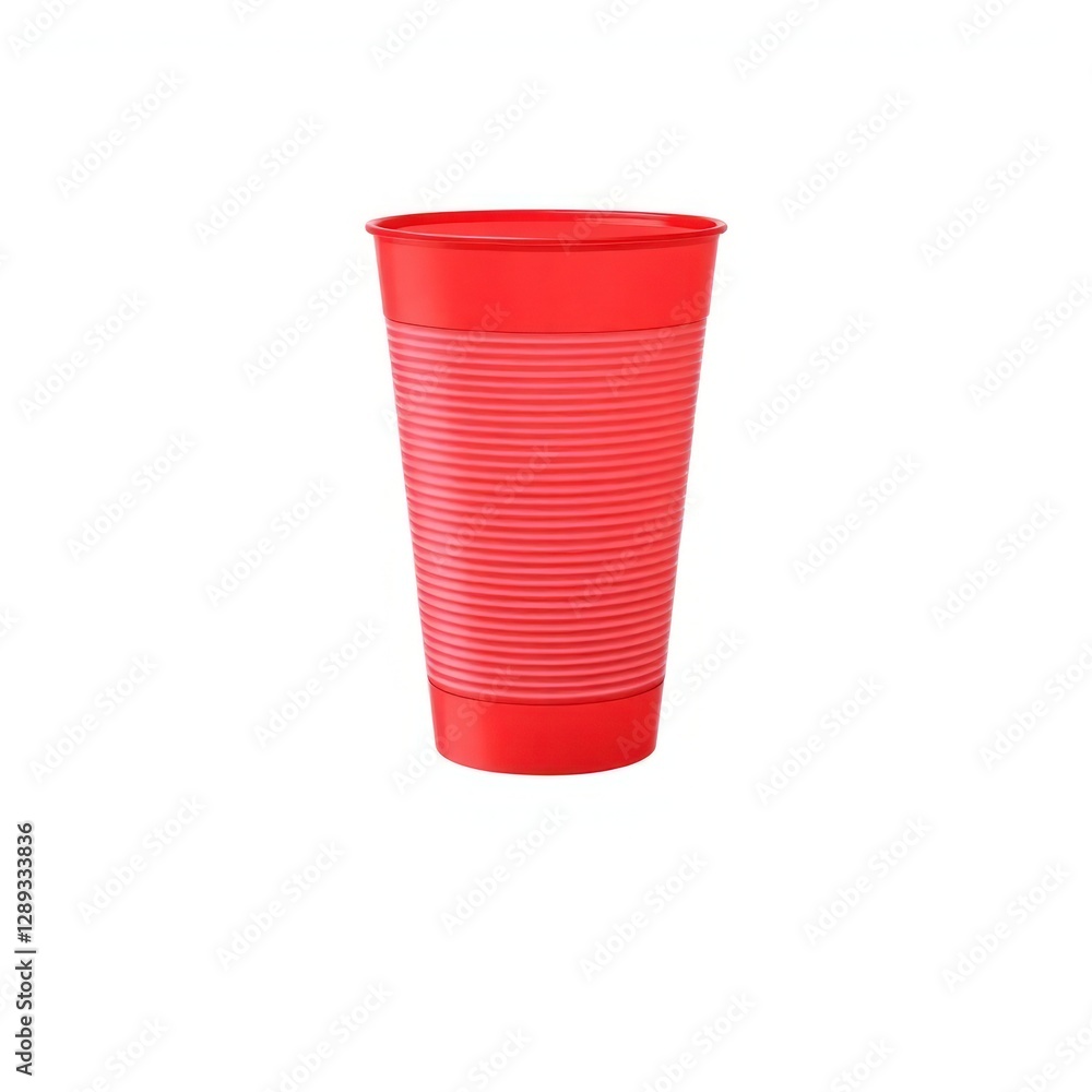 Red plastic cup with a ribbed design, ideal for serving drinks at parties, picnics, and gatherings. Perfect Any Project. Red plastic cup with a ribbed design, ideal for serving drinks at parties, picnics, and gatherings. Perfect Any Project.